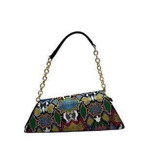 Multicolor Snake-Print Faux Leather Envelope Clutch/Crossbody Bag